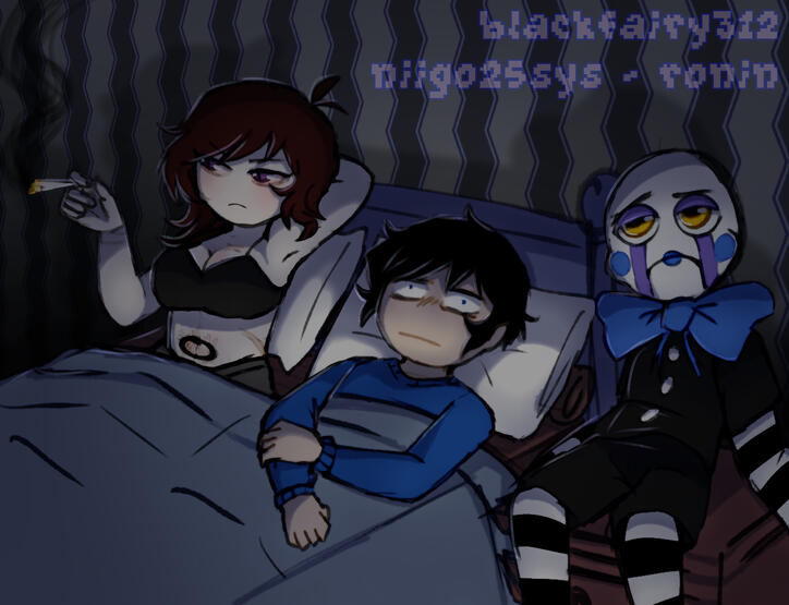 he got komi fired from the theater the day before the grand reopening. thats supposed to be an ouroboros tattoo cover up for a scar btw